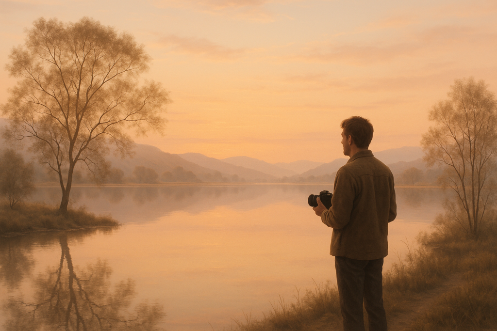 Pessoa em silêncio, iluminada por luz suave, representando condução serena e confiança interior.