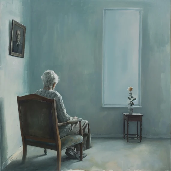 Pessoa em silêncio, parada, em ambiente calmo, representando aceitação e quietude interior.